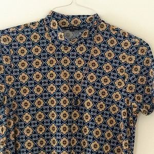 NWT MANDALA Geometric Floral Shirt Dress & Necklace Blue Gold Sunflower Sundress